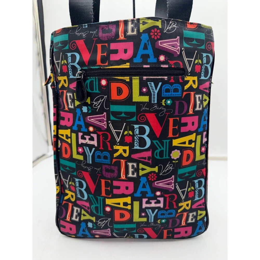 Vera Bradley Get Carried Away Alphabet Print Laptop Tech Tote Bag Black Multi